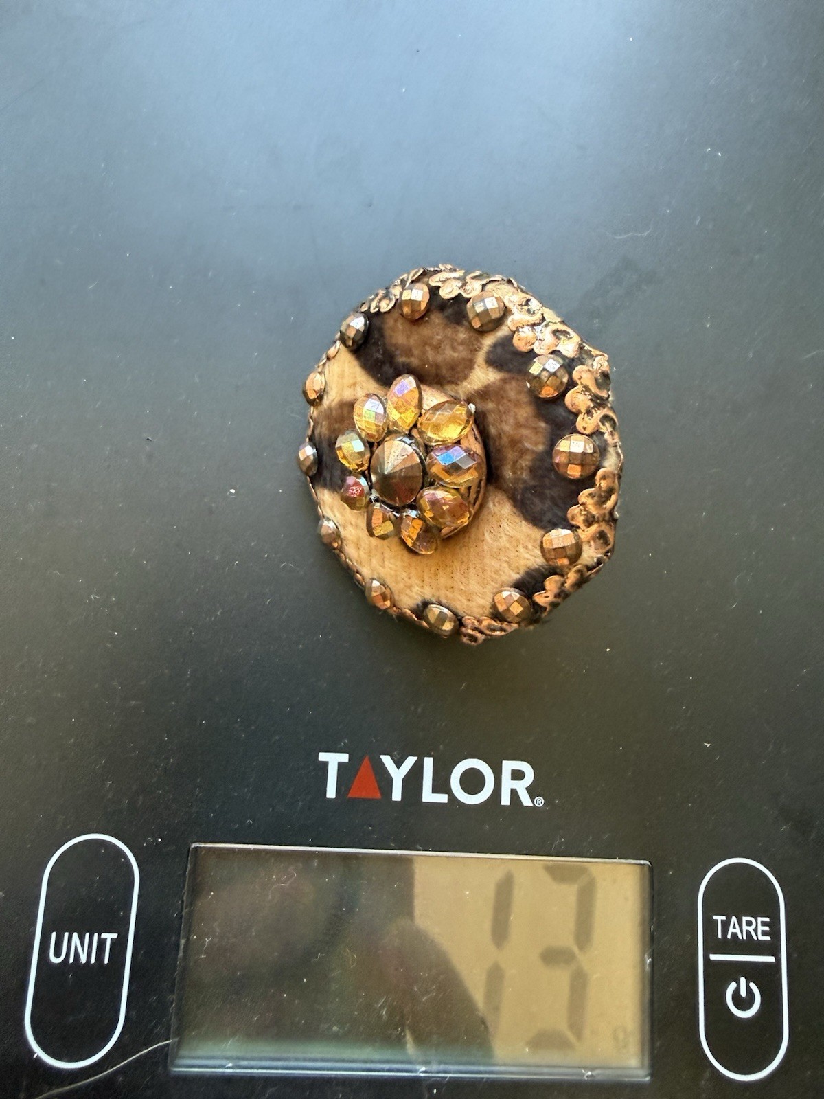 #7 Brown Gold Tone Crystal Cluster Cocktail Ring Size 7 Adjustable Round
