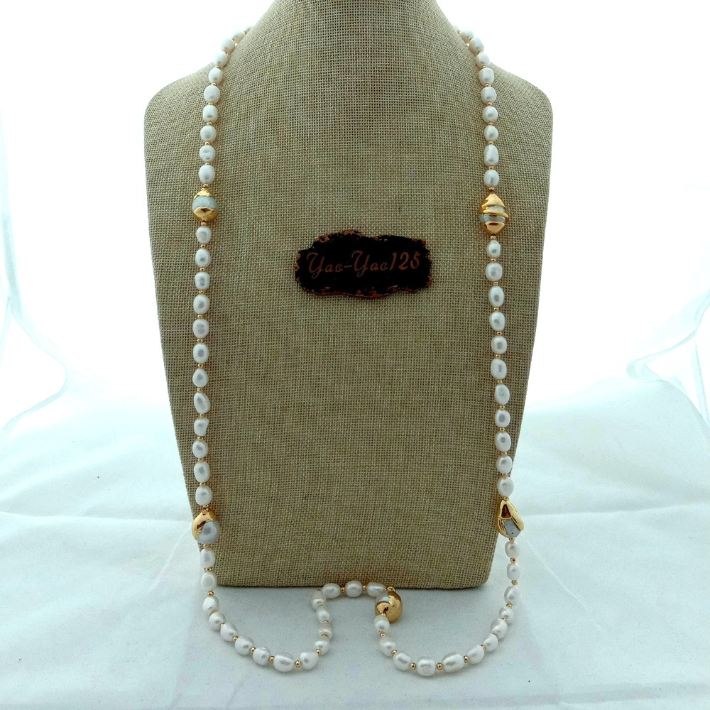 42″ White Baroque Pearl 24 K Gold Plated Keshi Pearl Necklace