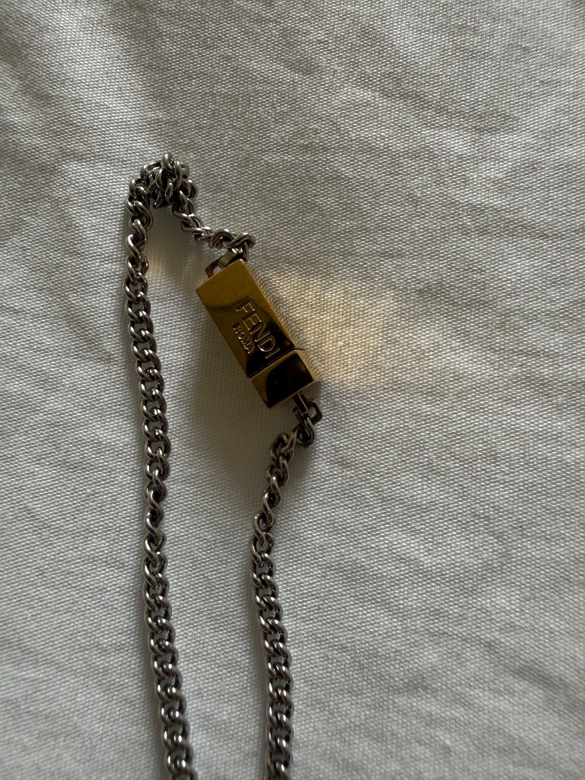Fendi Silver Gold Tone Metal Pendant Necklace 23.6 in