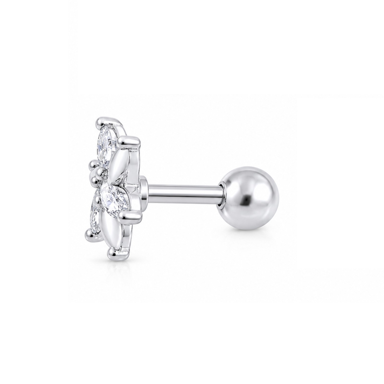 316L Surgical Steel Swirl Flower Ball Back Cartilage Stud Helix Tragus Earring