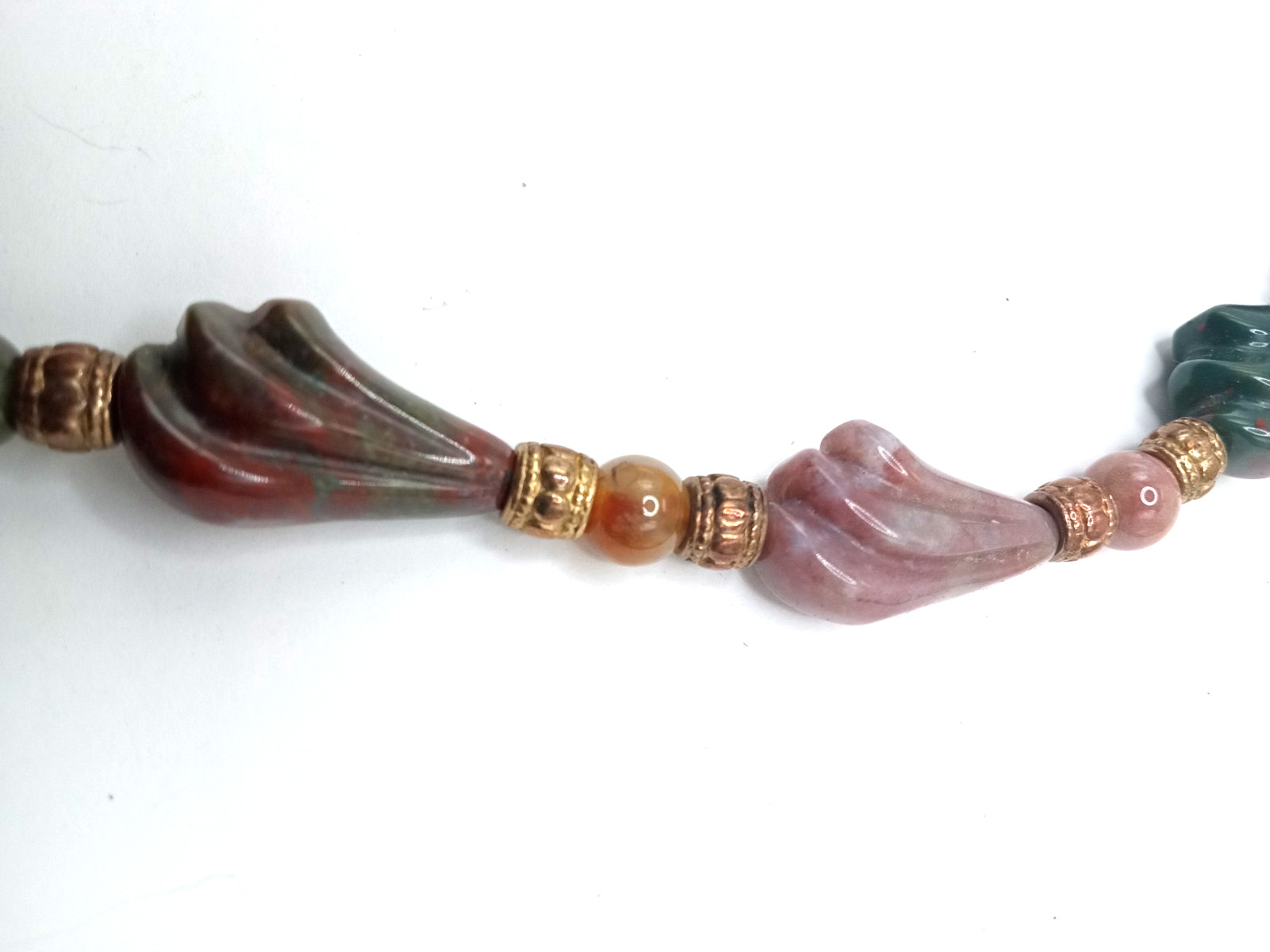 Natural Bloodstone Carved Stone Lavender Red Green Beads Designer 30 In Necklace