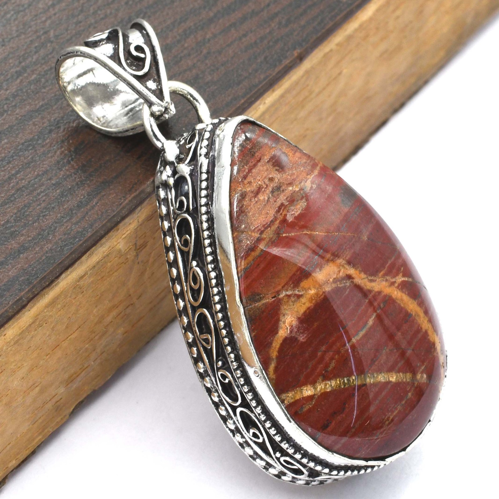 Red Rainbow Jasper Ethnic Handmade Antique Design Pendant Jewelry 0.8″ P 2259