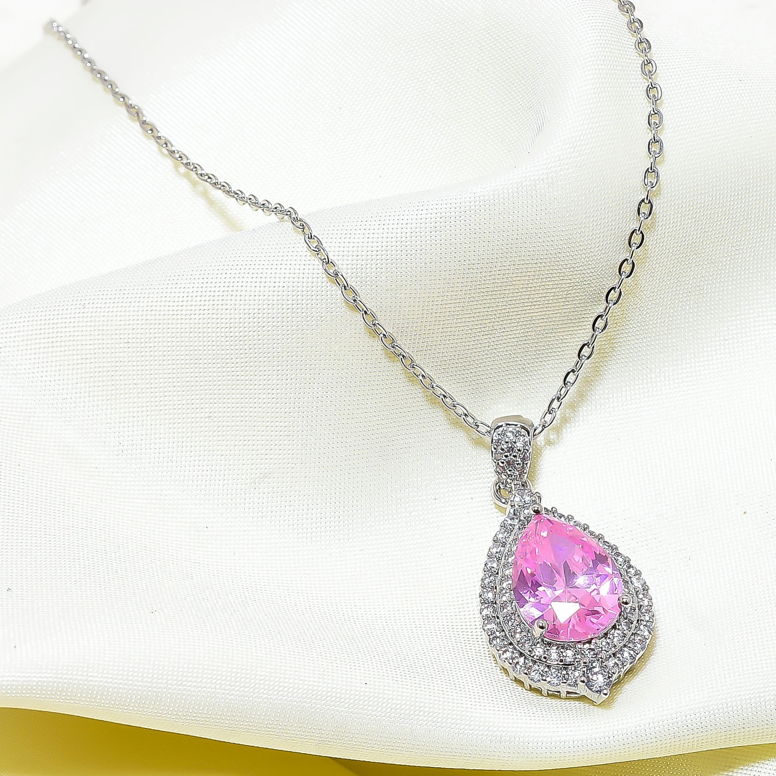 Pink Sapphire Simulated & Cz 925 Silver Pendant With Chain 18-20″ CP55430