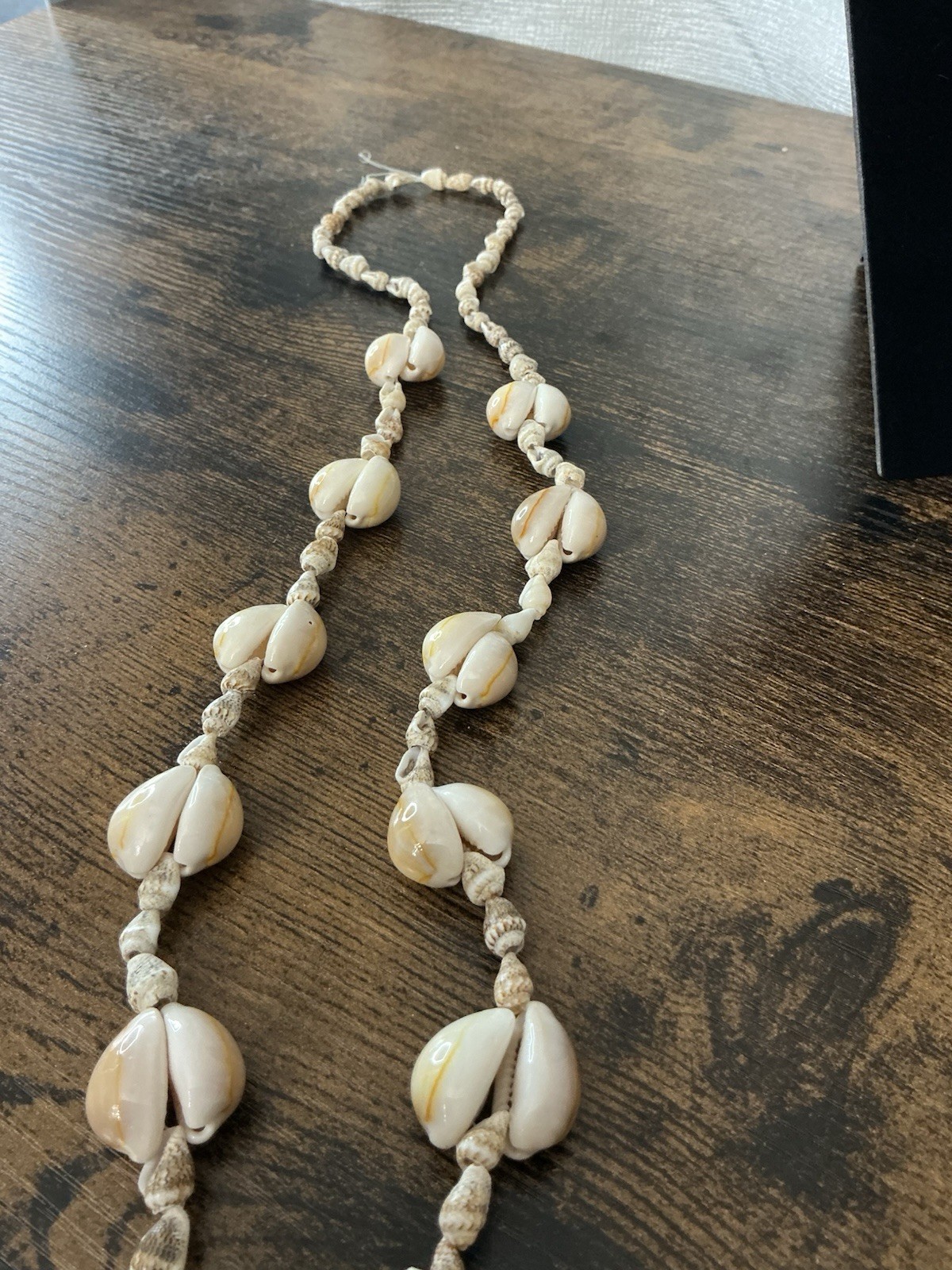 Natural Beige Shell Beaded Rope Cord Necklace 40in Beach Theme No Clasp