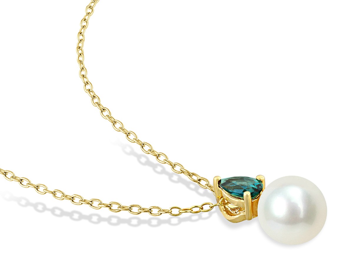 8.5-9mm Freshwater Cultured Pearl Pendant with Lab-Created Alexandrite Silver