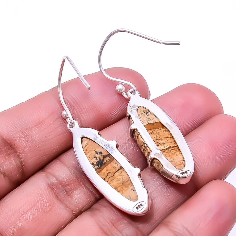 Natural Picture Jasper 925 Sterling Silver Earring 1.72″ E74, Christmas Gift
