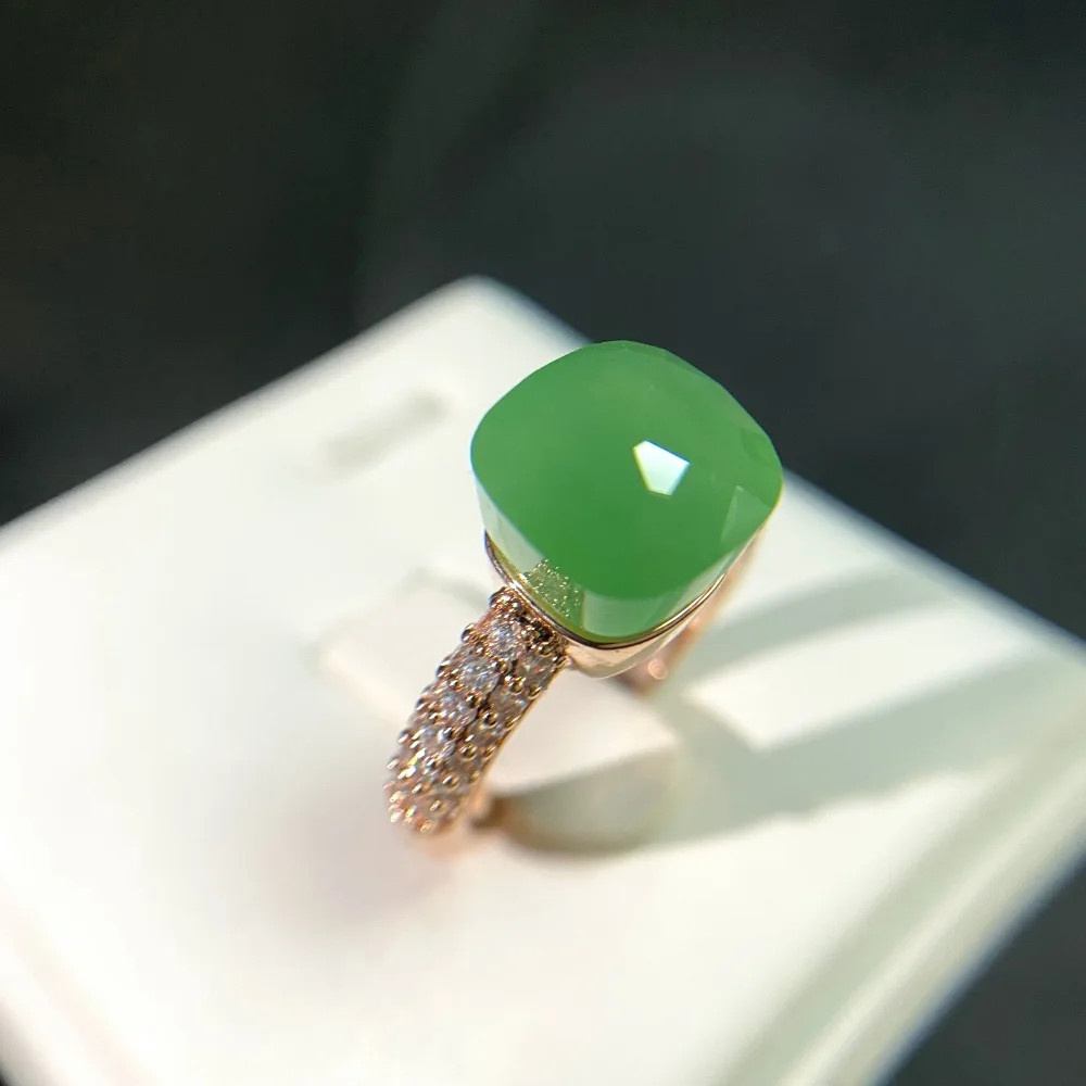 Cocktail Ring Square Zircon Crystal 10mm Gold Plated Colorful Stone Jewelry