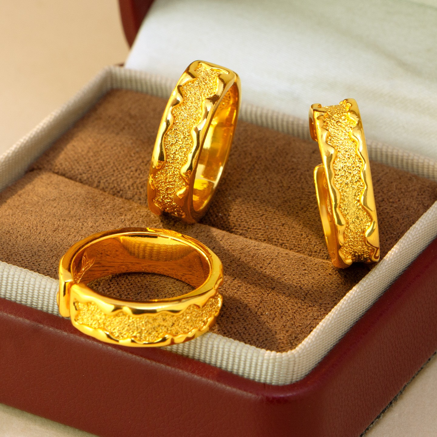 22K 23K 24K Thai Baht Yellow Gold ring with simple opening adjustment