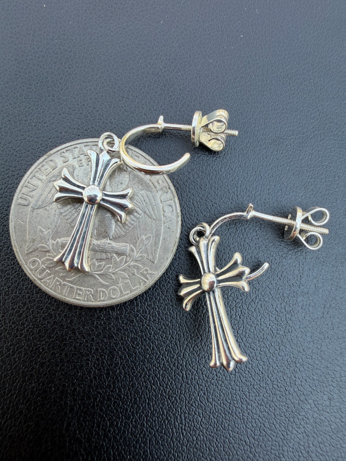 Hearts Chrome Star Earrings Huggie Hoops & Dangle Cross 925 Silver Oxidized