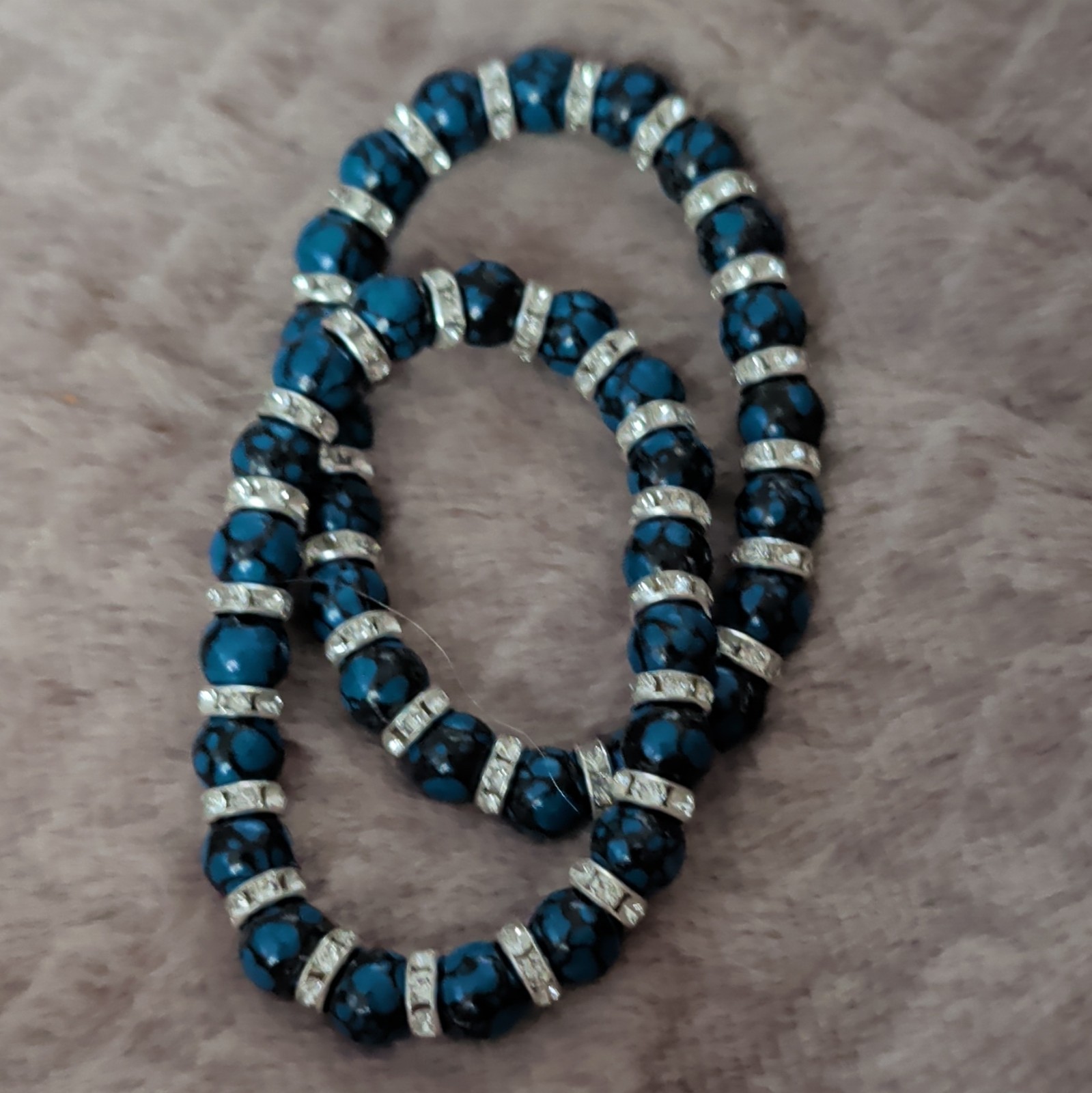 Set of 2 Dark Blue Turquoise Bracelets w/ Silver Spacers