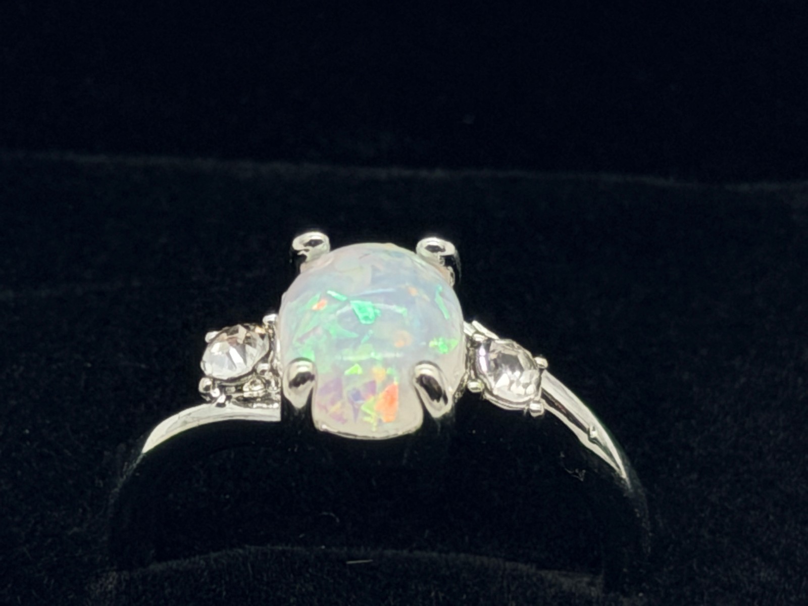 Opal Heart Ring Size 7 – Iridescent Synthetic Opal & Crystal Accent Fashion Jewe