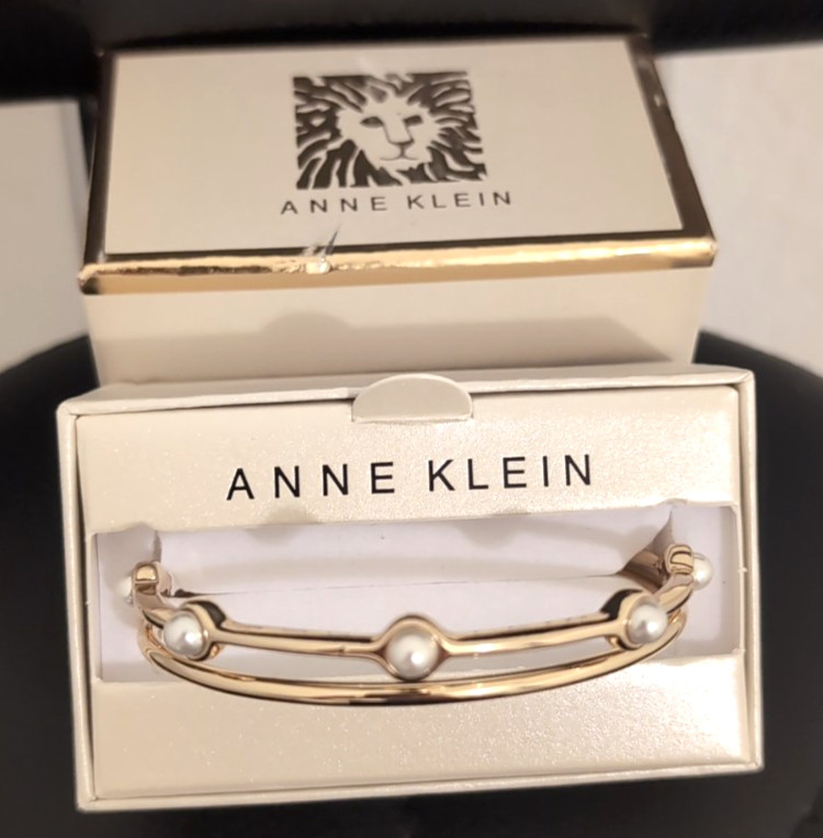 Anne Klein Bangle Bracelets Gold Tone 2-Pc Set Crystal Boxed – See Description