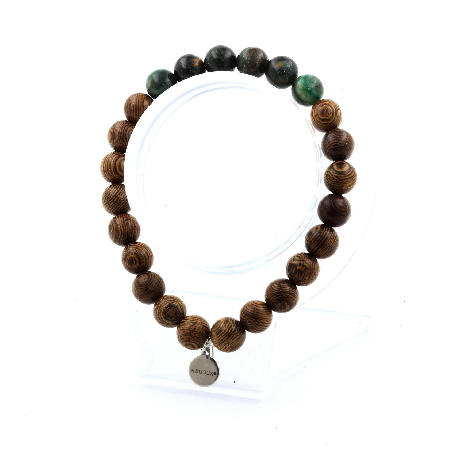 Emerald Bead Bracelet From Zambia + Wood 8 Mm. Made In France.