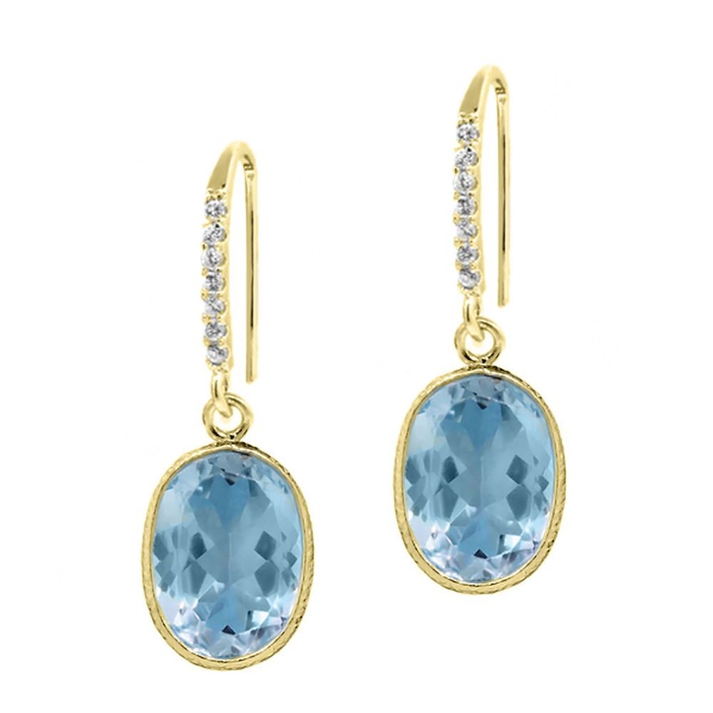 21.00 Ct Blue Topaz 14x Shape 18K Yellow Gold Plated Silver Jewelry Set 18″