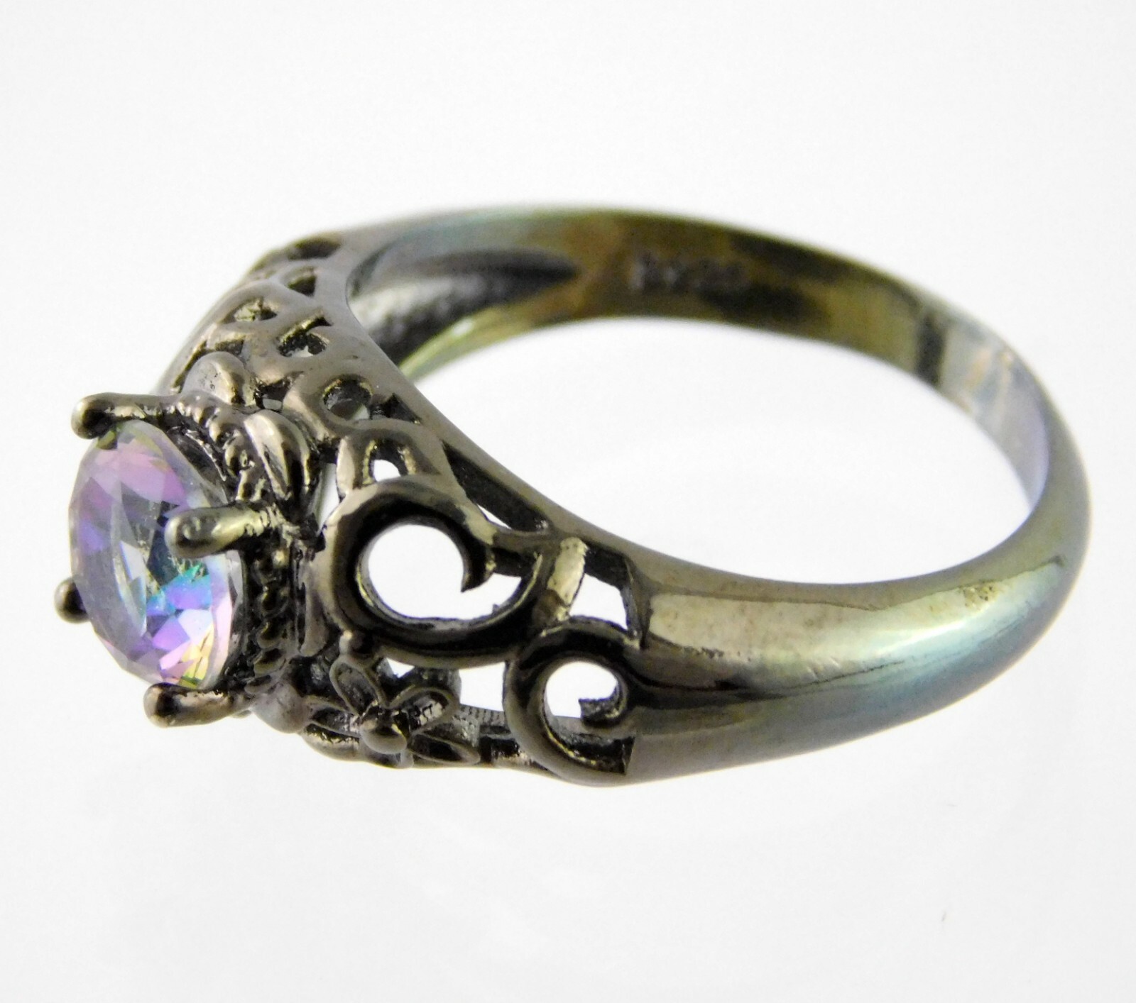 Silver Plated Metal Mystic Topaz Ring S925 Size 9.75 Round Cut Rainbow Gemstone