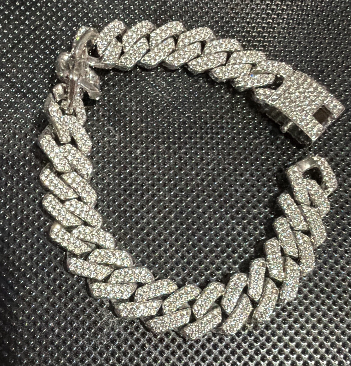 Silver Pavé Iced Out Cuban Link Chain Bracelet with Box Clasp
