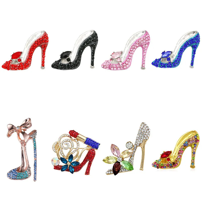Lady High-Heel Shoe Brooch Rhinestone Crystal Fashion Luxury Female Party Pin