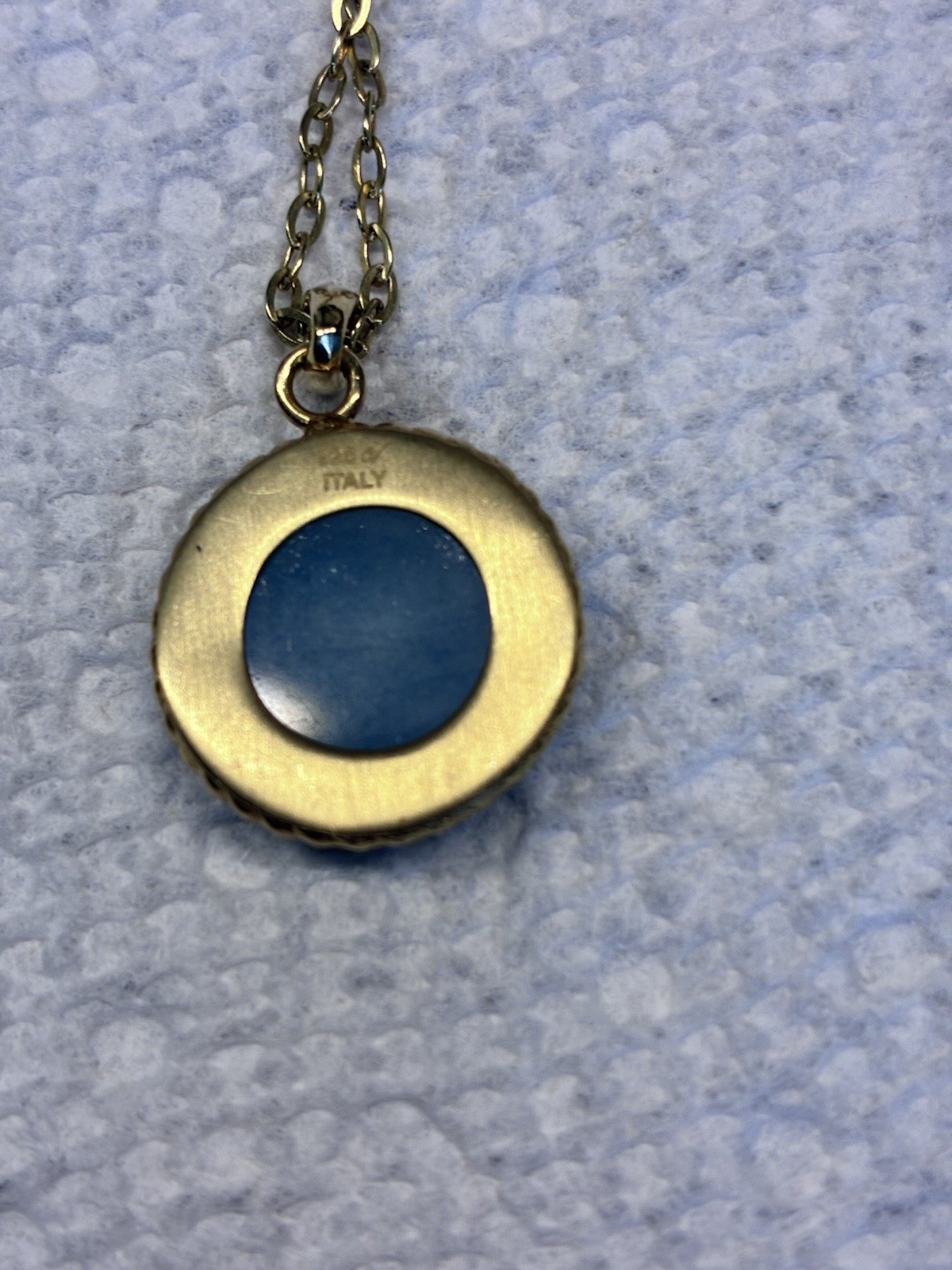 2pc 925 Italy Signed Round Bezel Pendant Necklaces Yellow and Blue Stones