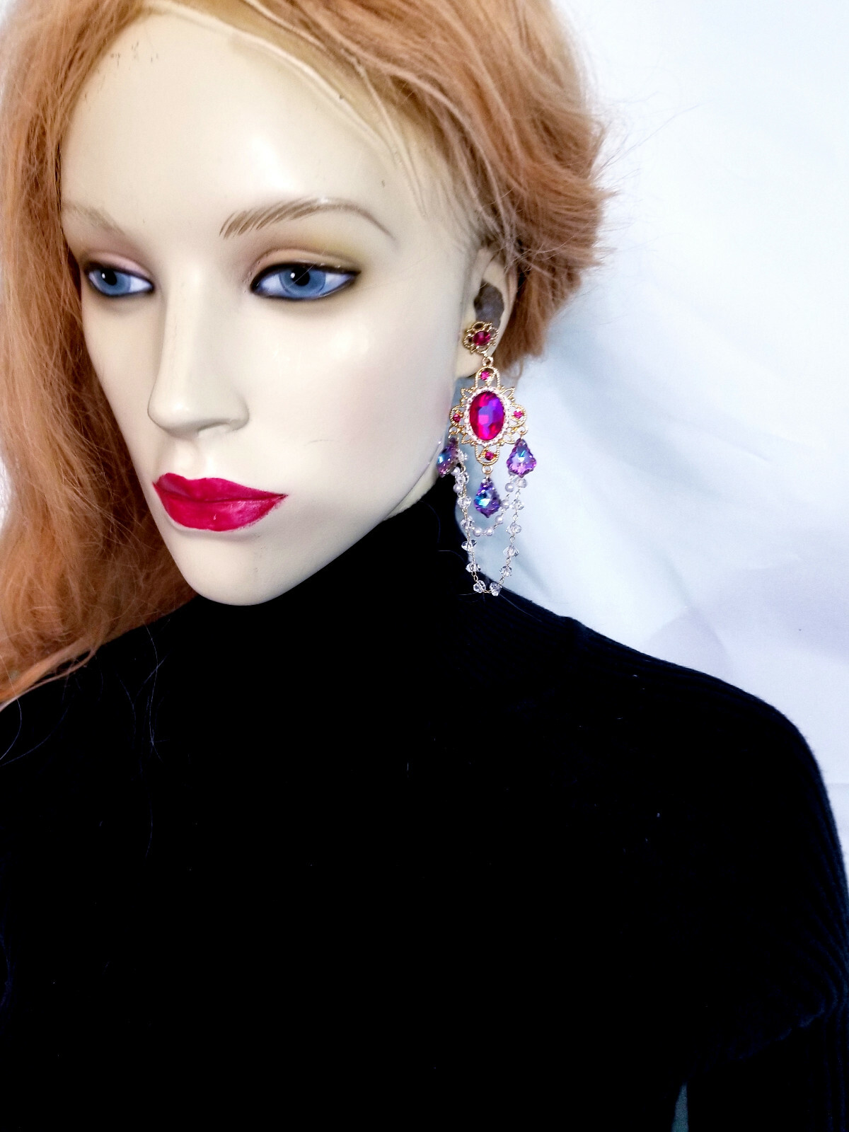 Pink Drop Rhinestone Crystal Earrings Chandelier Pageant Prom Statement 4.1 in