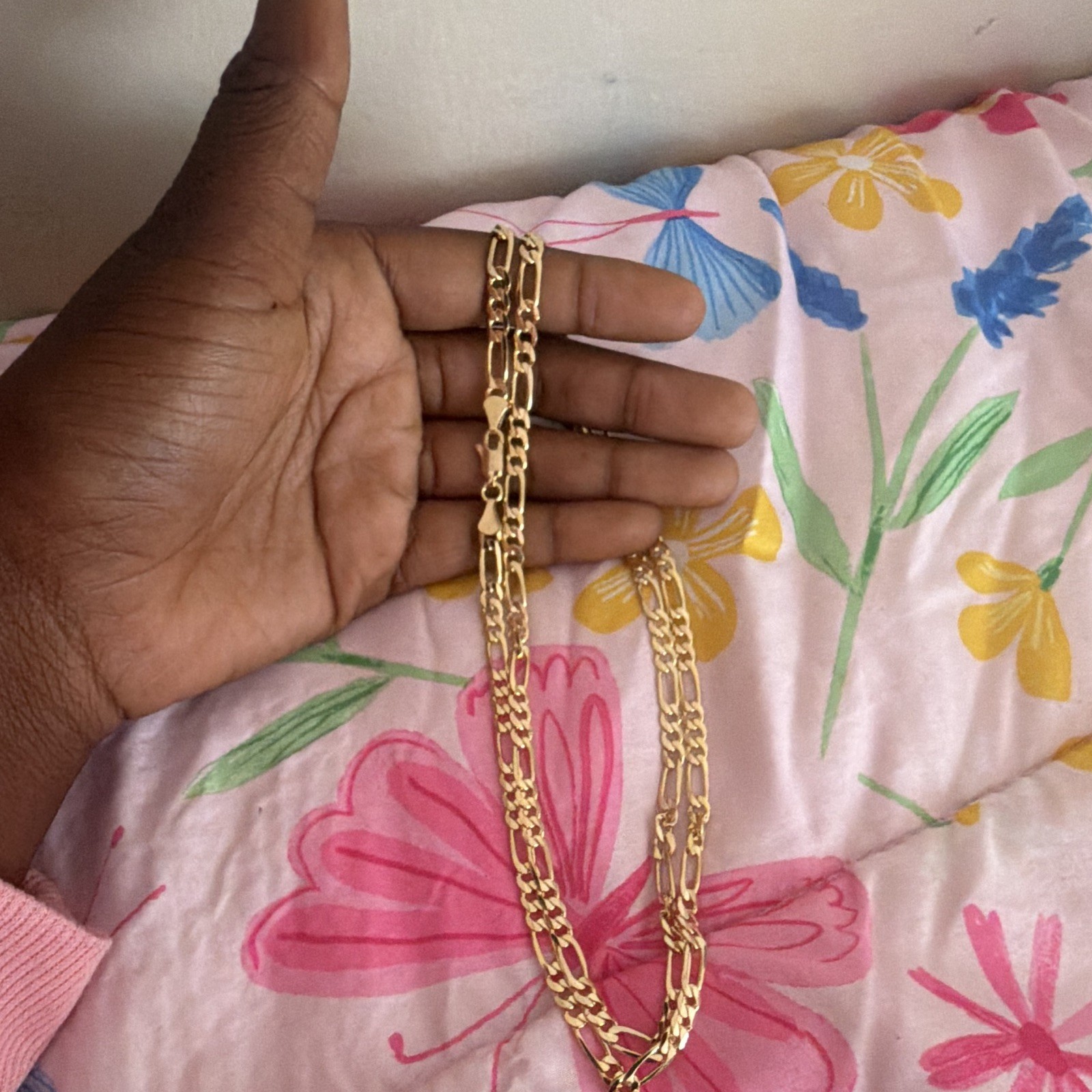Gold Tone Metal Figaro Chain Necklace, Chain Style, No Stone, 0 Gemstones
