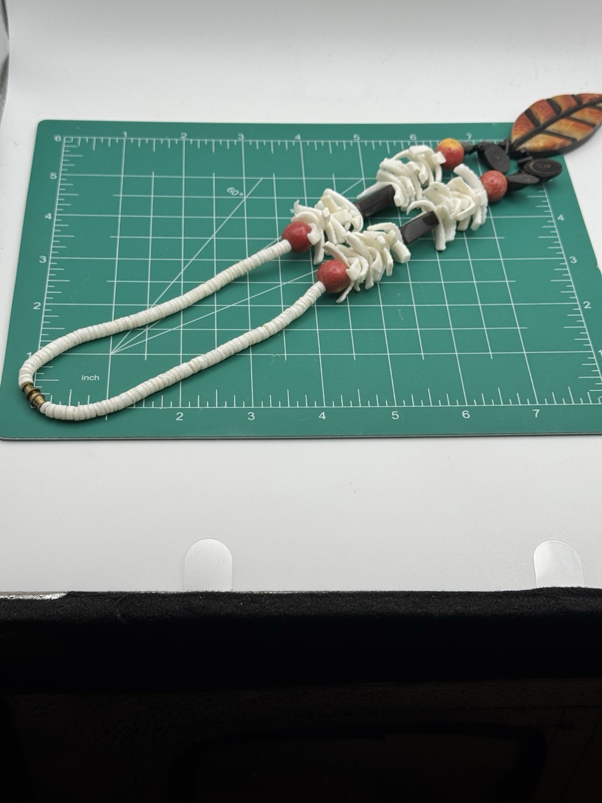 Tribal Island Inspired Necklace Plastic Resin Faux Shells Beads Leaf Pendant