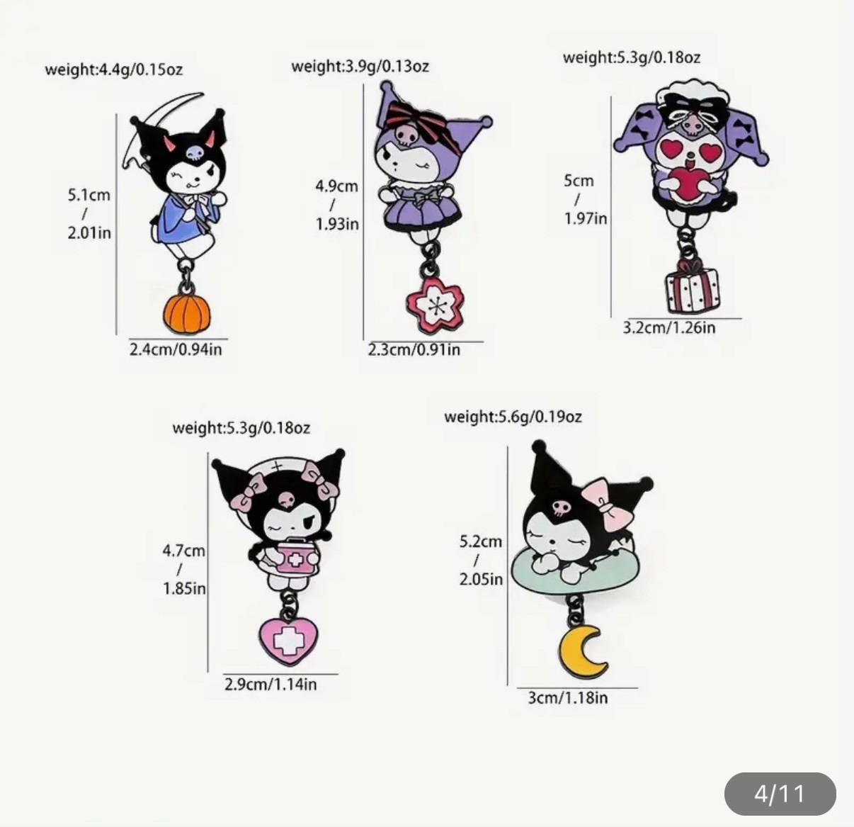 5pc Sanrio Pins Miniso Kuromi Dangle Kawaii Cute