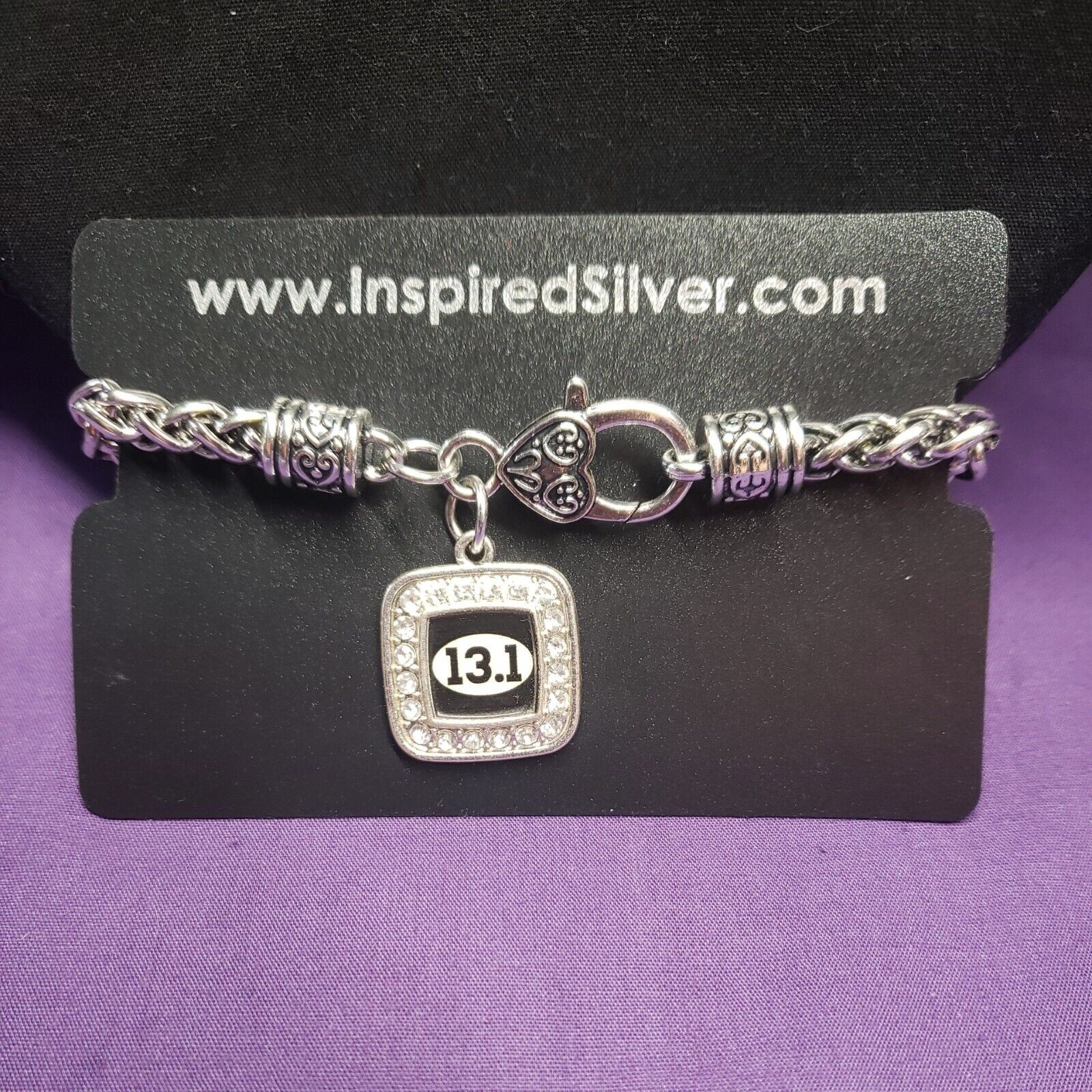 Inspired Silver Braided Chain Bracelet w/ “13.1” Half Marathon Charm, on card