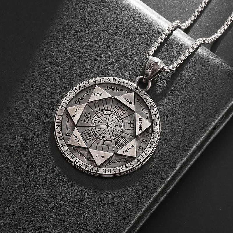 Angel of Life Seal Solomon Men Necklace Kabbalah Amulet Stainless Steel Jewelry