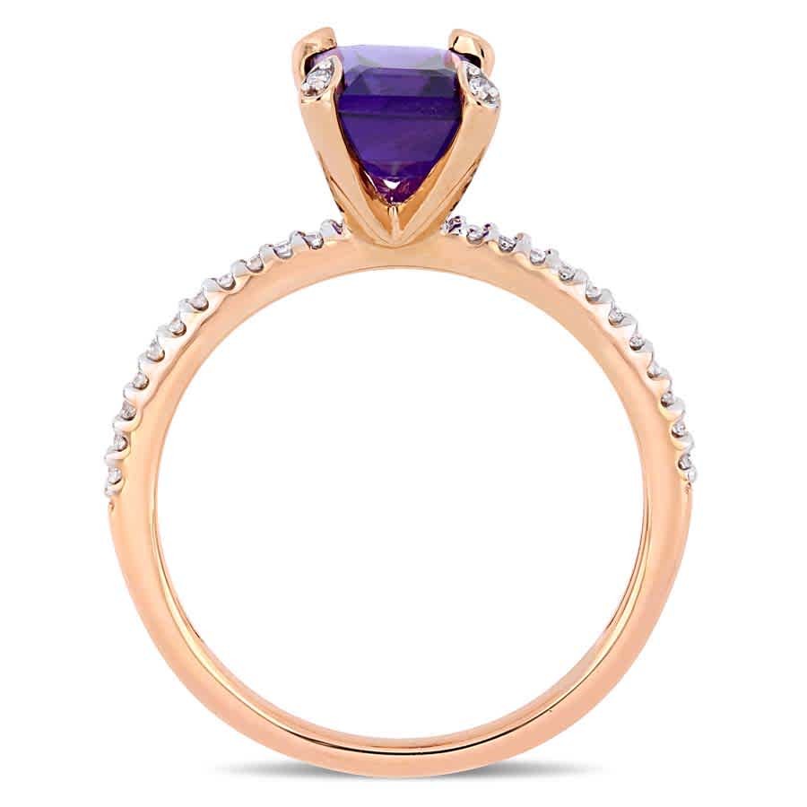 AMOUR 1 1/2 CT TGW African Amethyst and 1/10 CT TW Diamond Ring In 10K Rose Gold