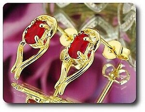 Earrings Ruby 0 3/32×0 9/32in Gold Plated 18 K.