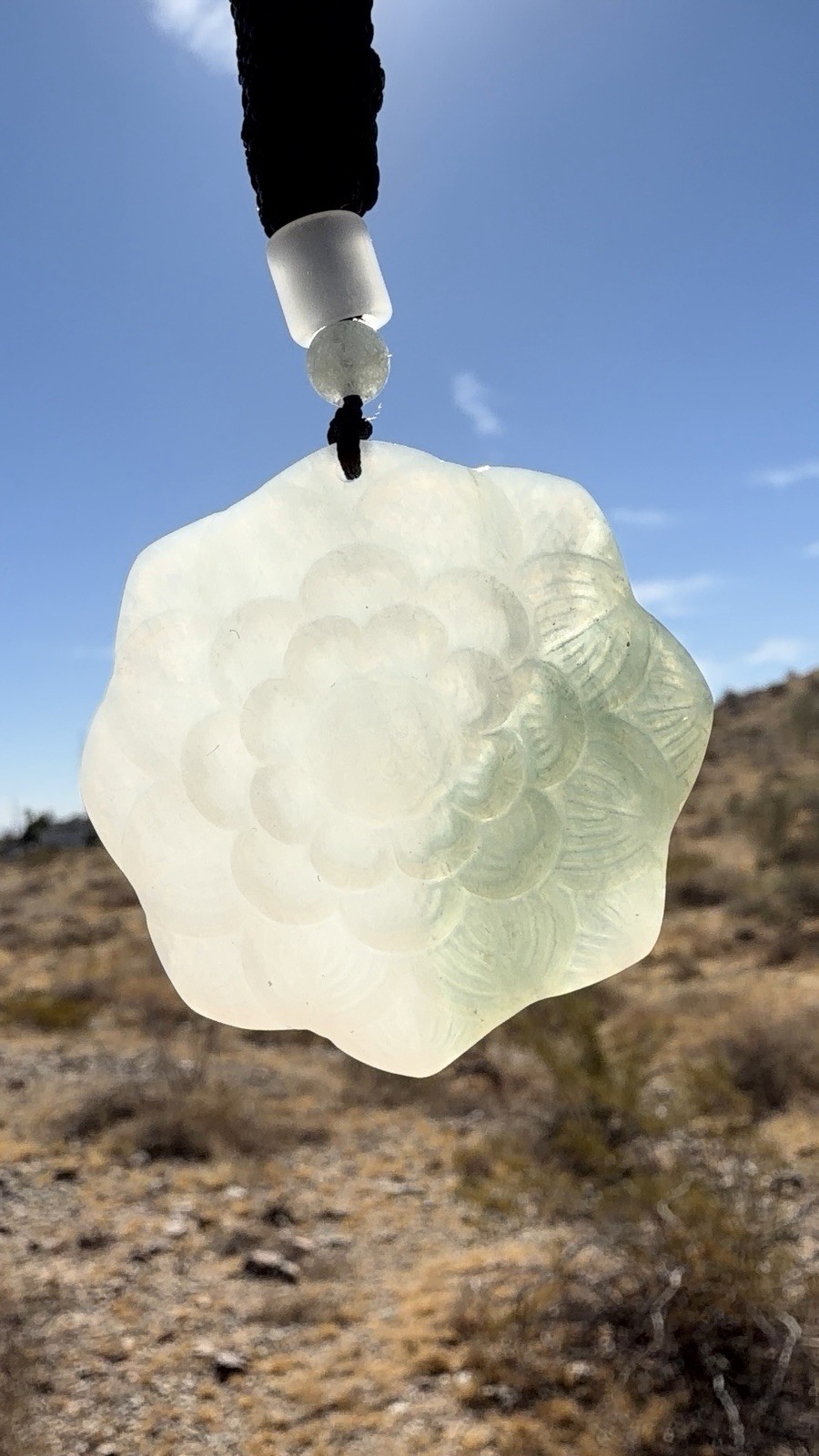 Certified Natural Type A Jadeite Lotus Flower Pendant Necklace Hand Carved White