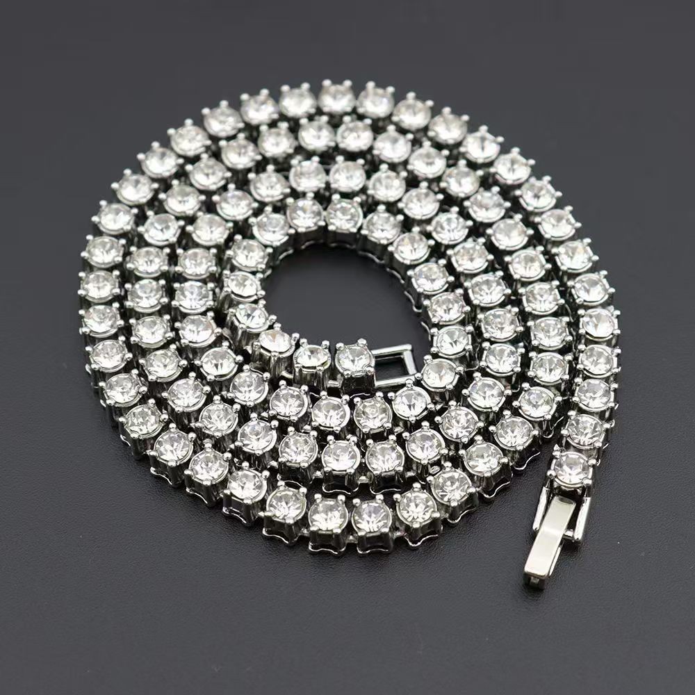 Silver Layer Tennis Chain Cross Pendant Hip Hop Unisex Bling Layering Necklace
