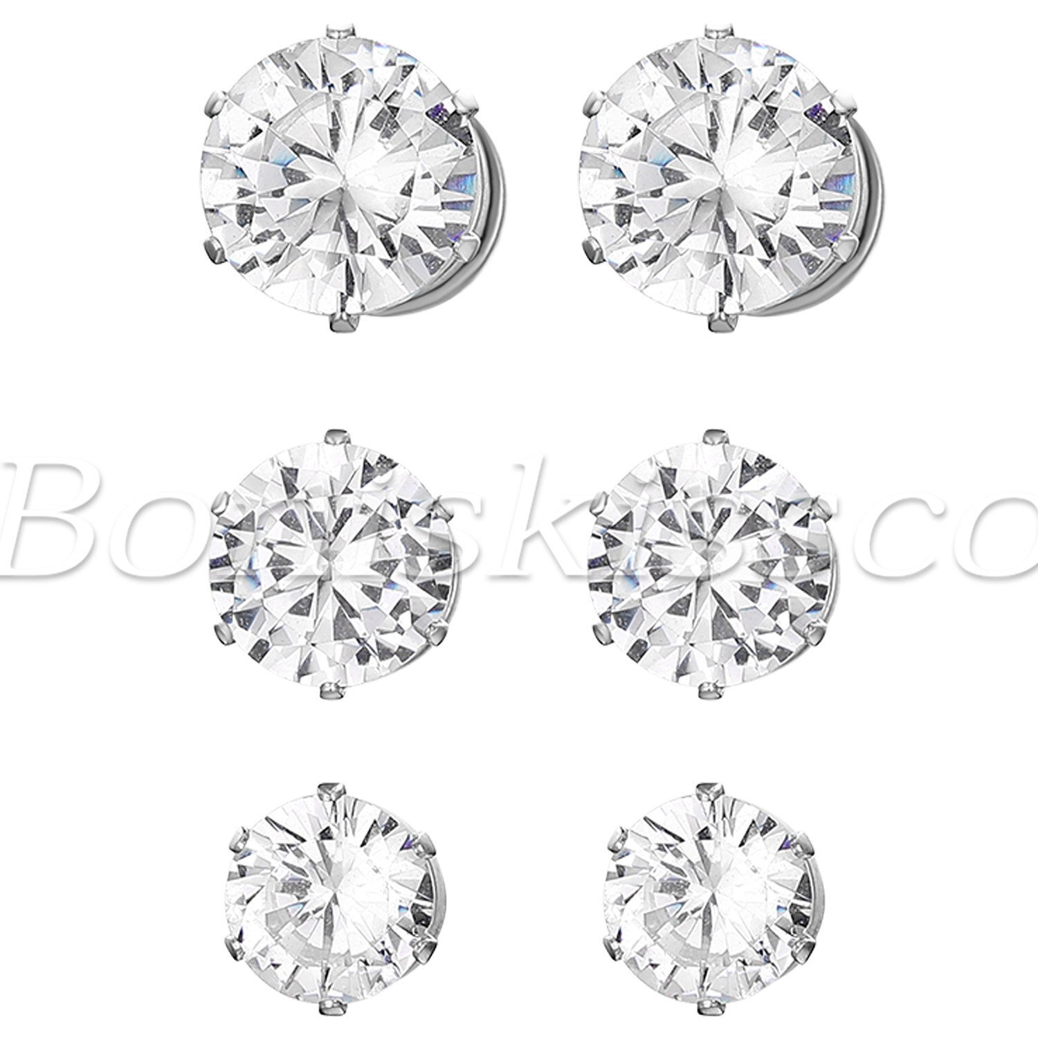 6Pairs Women’s Men’s Unisex Round Cut Shining Cubic Zirconia Earrings Ear Studs