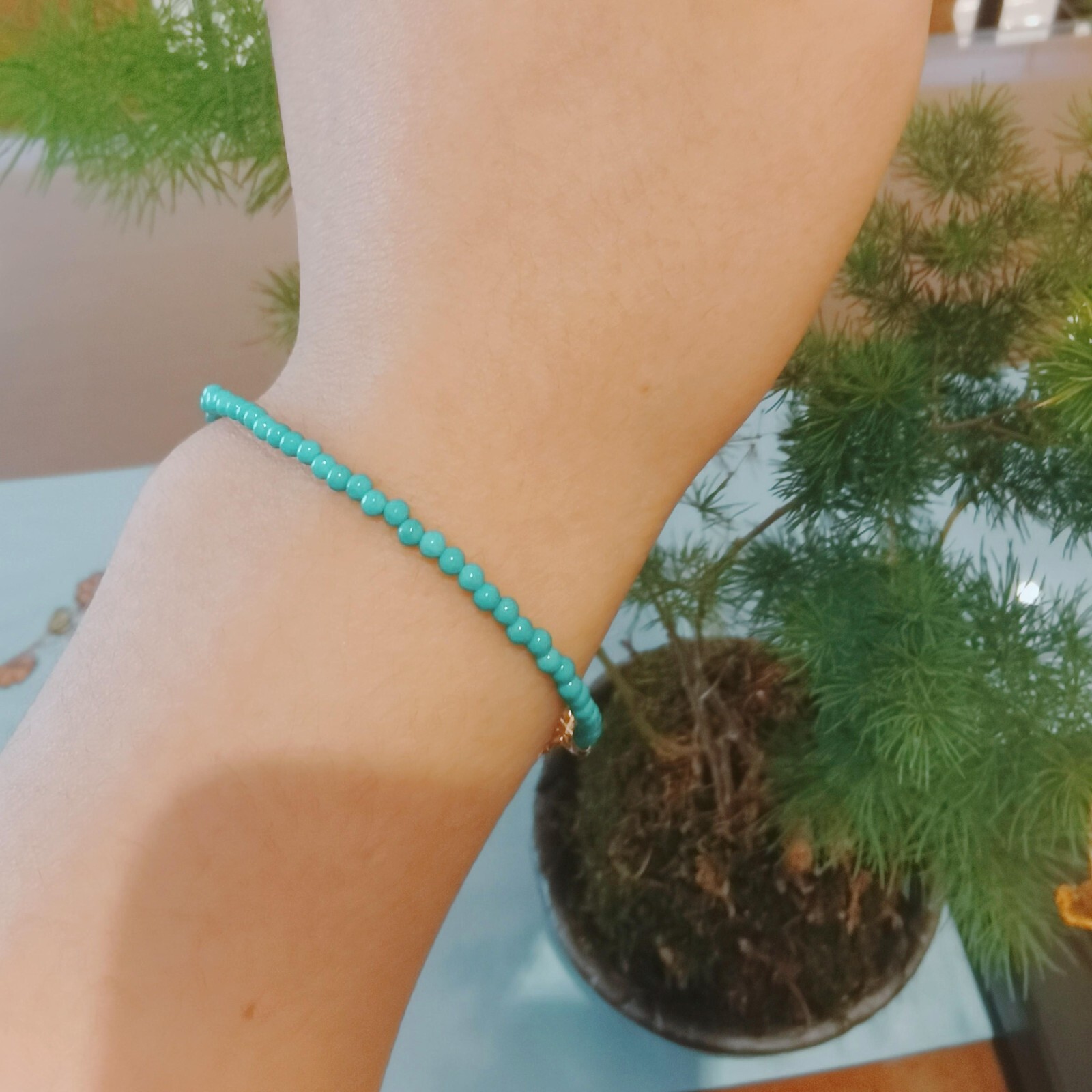 Minimalist Natural 2mm Turquoise Stone Bracelet Blue Gemstone Dainty Bracelet