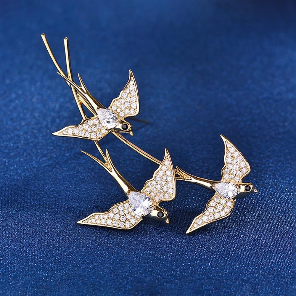 Shiny Crystal Bird Brooch Pin for Women – Rhinestone CZ Lapel Badge & Scarf Clip