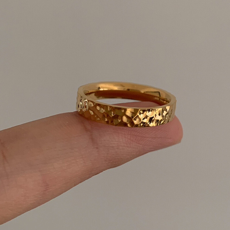 Woman 18k Gold Plated Stainless Steel Texture Band Ring 6-9