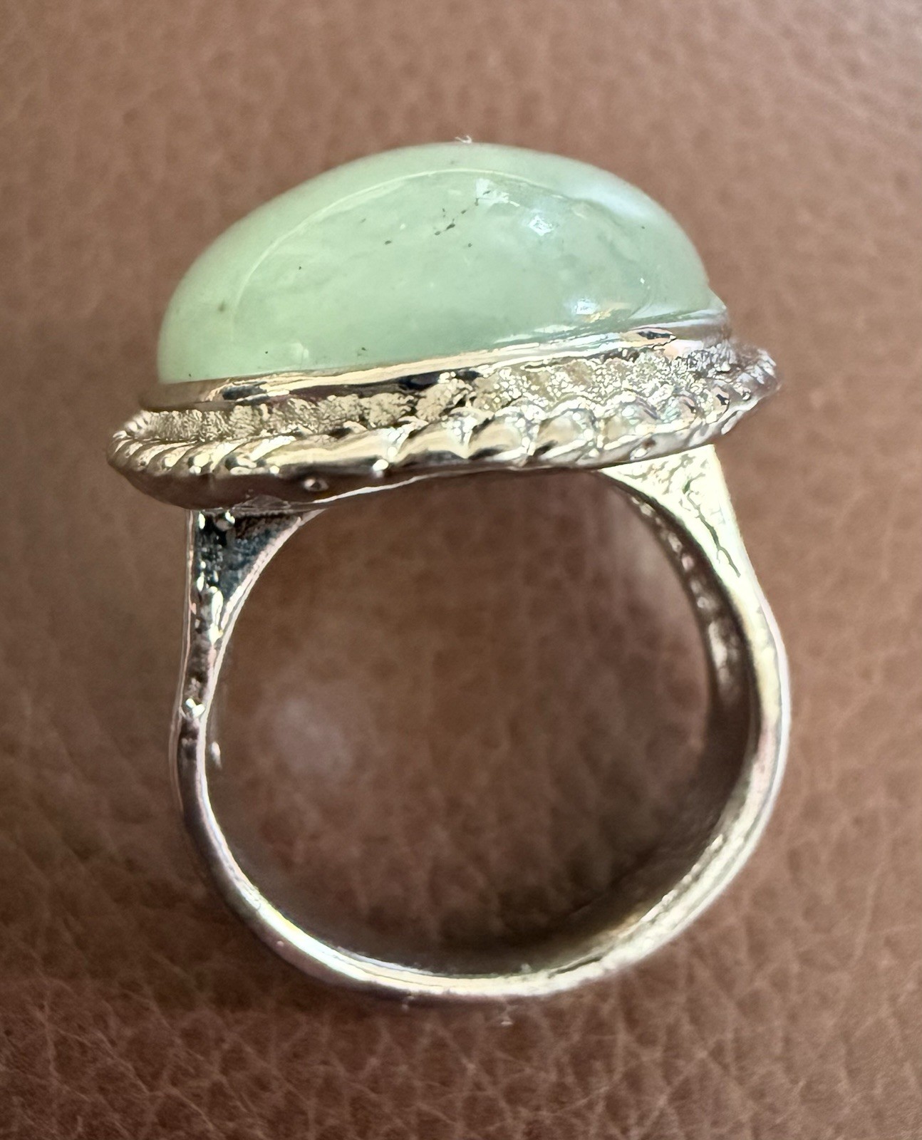 Crystal Cocktail Ring Green Aventurine Semi Precious Gemstone Open Back Bezel