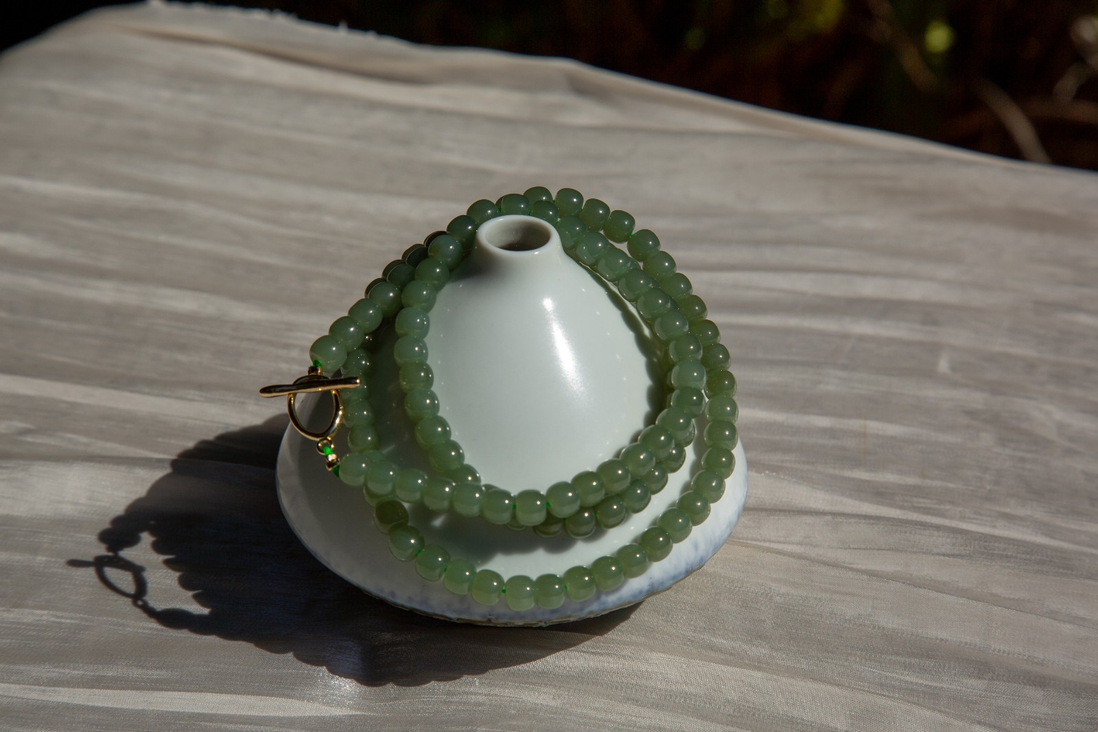 6.5mm+ Oily High Grade Qiemo Blue Hetian Nephrite Beaded Necklace| 油润且莫蓝和田玉老型