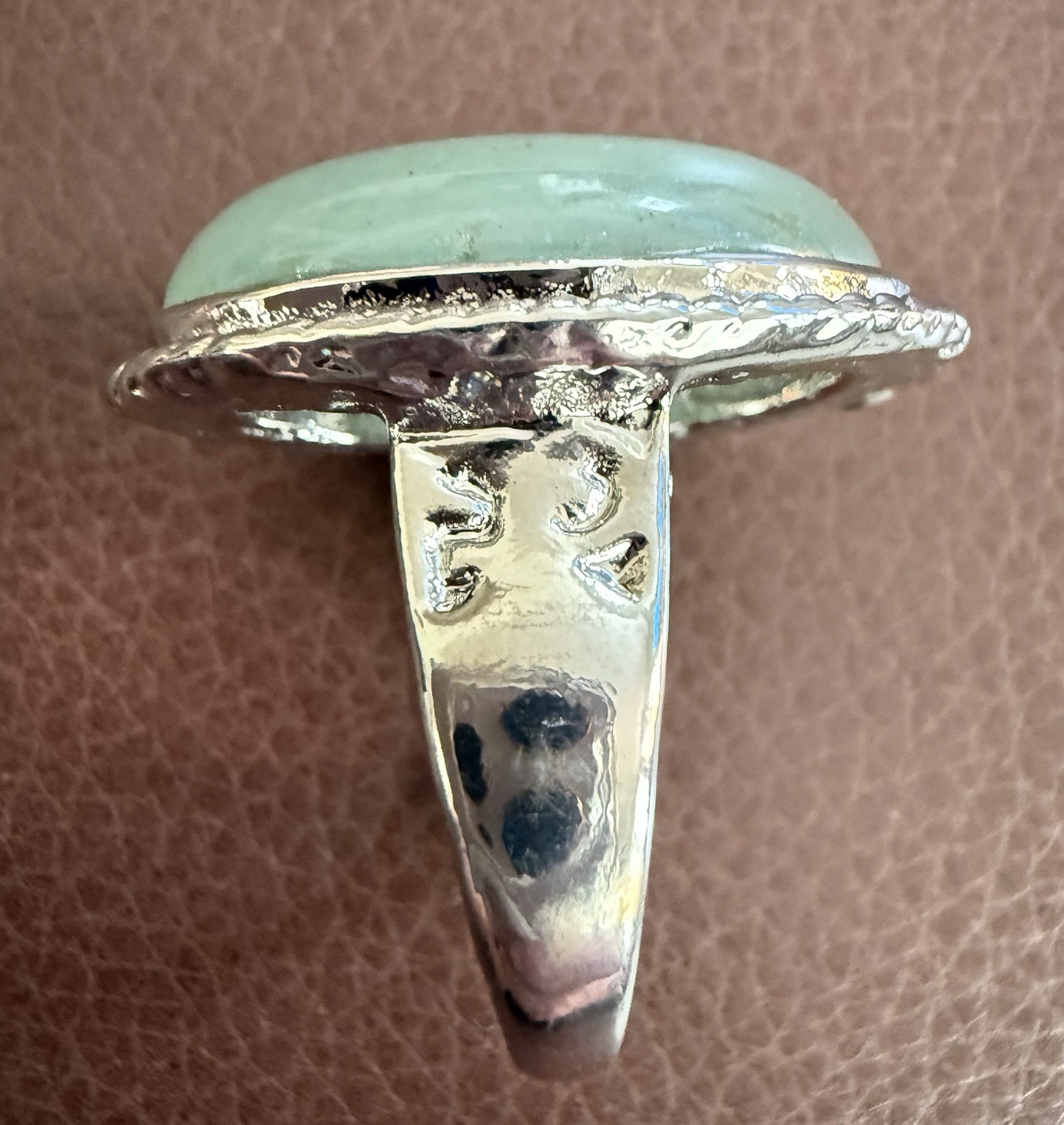 Crystal Cocktail Ring Green Aventurine Semi Precious Gemstone Open Back Bezel