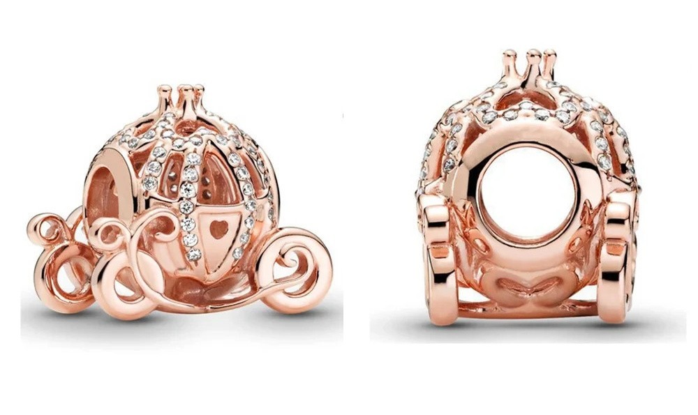 Genuine 925 Sterling Silver Fashion Charm Rose Gold Princess Carriage