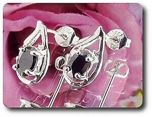 Earrings Black Sapphire 0 3/32×0 9/32in Gold Plated White 18 Krgp