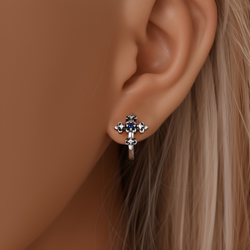 PANDACH 925 Sterling Silver Baroque Cross Huggie Hoop Earrings for Women & Men