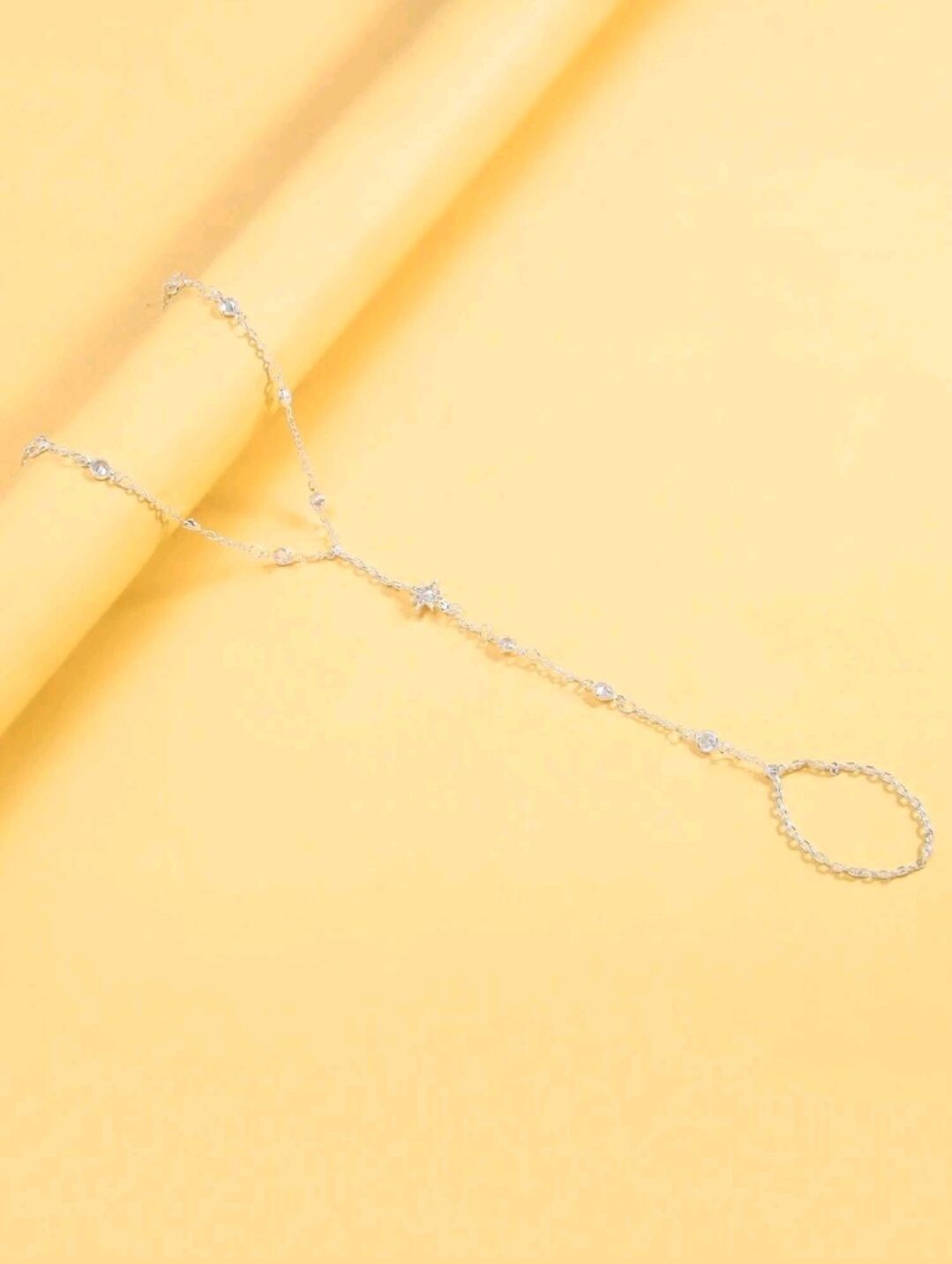 Shooting Star Glitter Hand Chain 925 Stirling Silver Adjustable Bracelet Ring