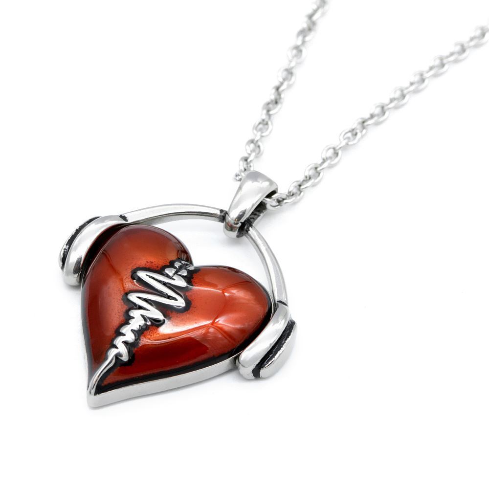 Red HeartBeat Necklace Headphones Music Love Heart Pendant Jewelry By Controse