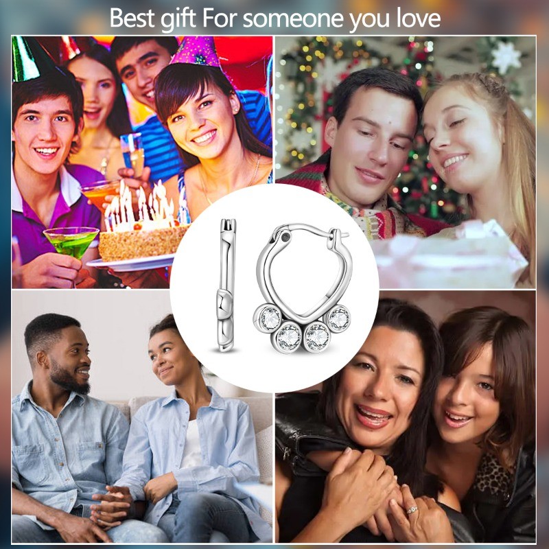 PANDACH 925 Sterling Silver Cute Cat Paw Huggie Hoop Earrings Women Gifts Danity