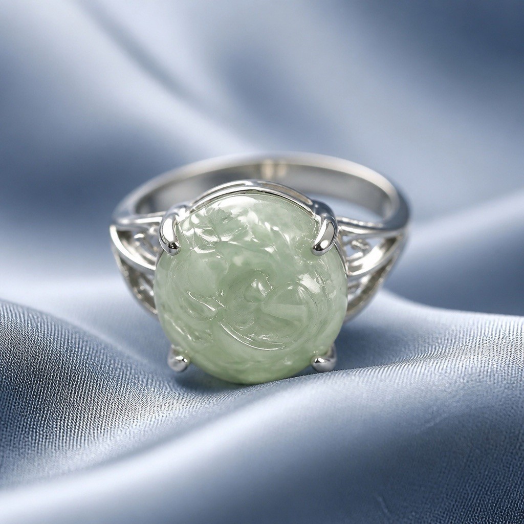 Gorgeous Stainless Steel Silver w/ Gorgeous Frosted Cream Color Gemstone Size 6
