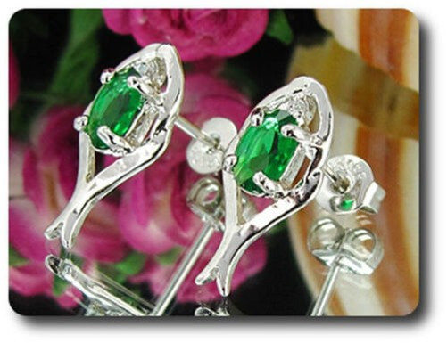 Earrings Emerald 0 3/32×0 9/32in Gold Plated White 18 K-Swiss