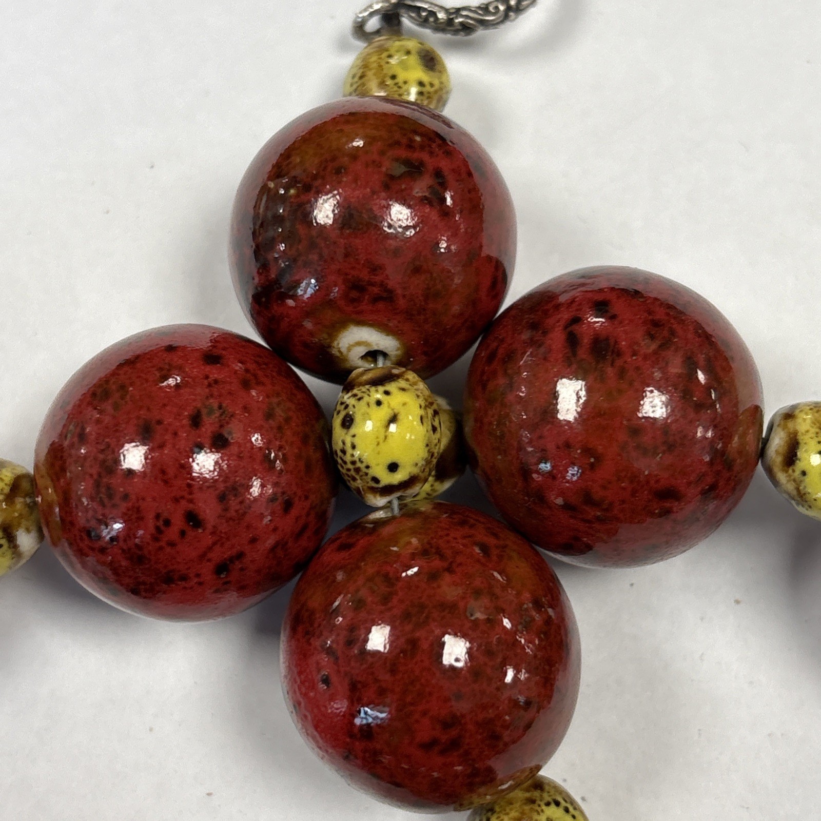 Vintage Red Yellow Mottled Bead Necklace Statement Necklace 204g 40cm