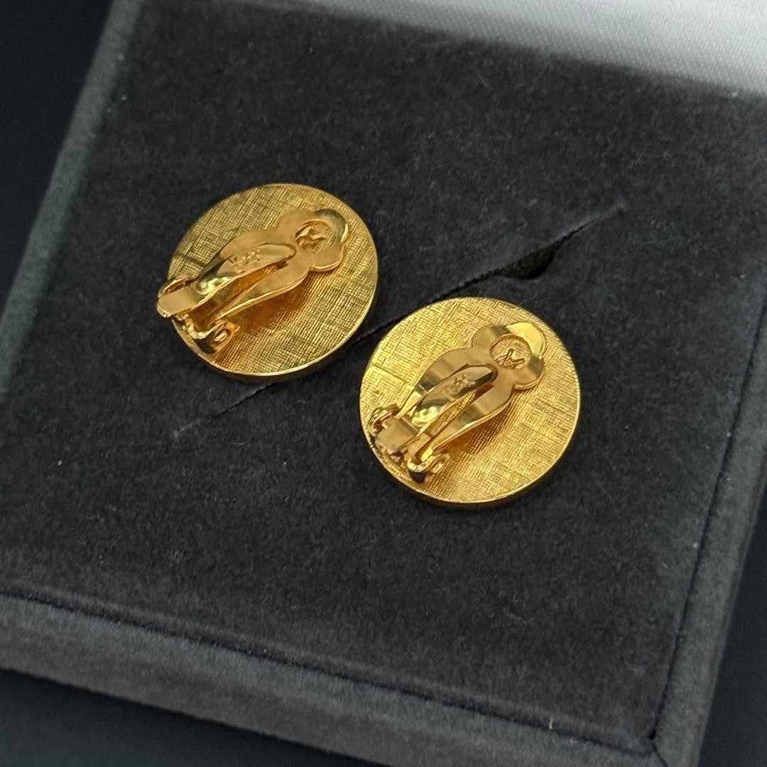 Yves Saint Laurent Earrings YSL Round Engraving Vintage Gold Tone From Japan