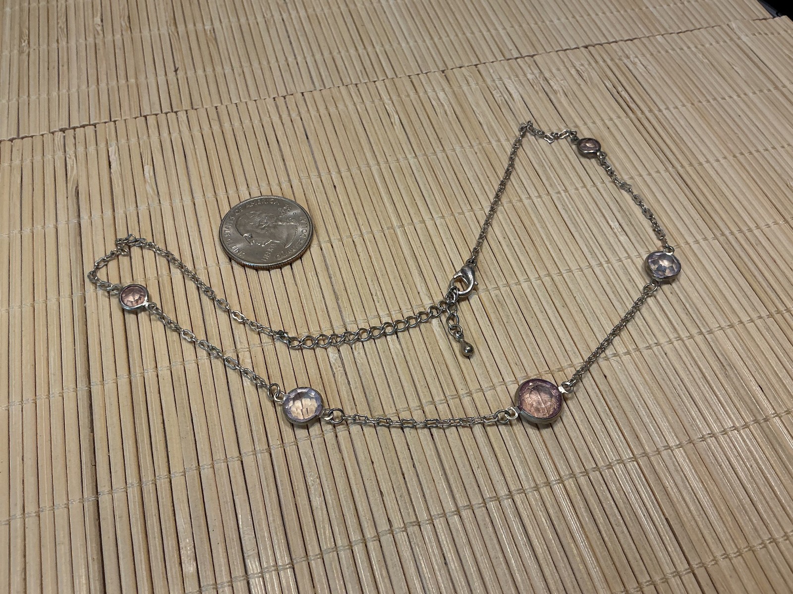 Fashion Necklace Silver Tone Clear Pink Chanelle Choker Lot 103D